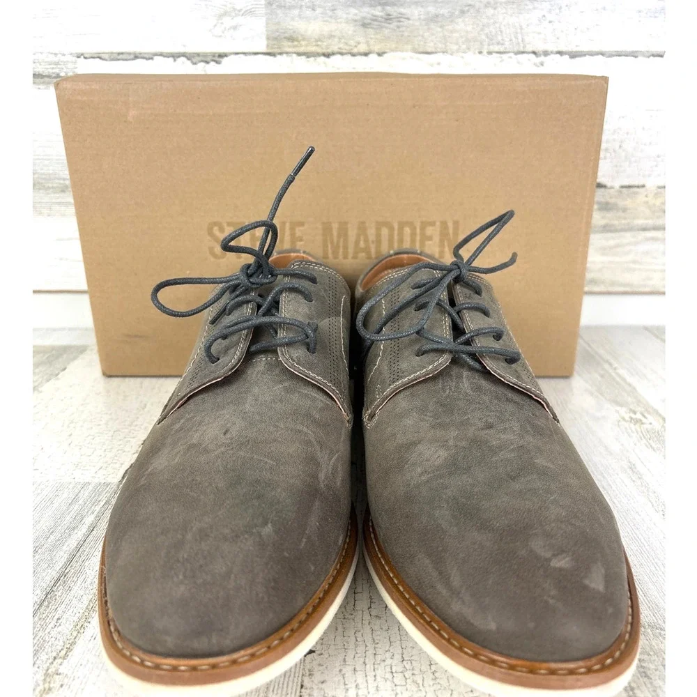 Steve Madden Mens 9 Kacion Gray Suede Oxford Shoes Lace Up Casual Dress NEW